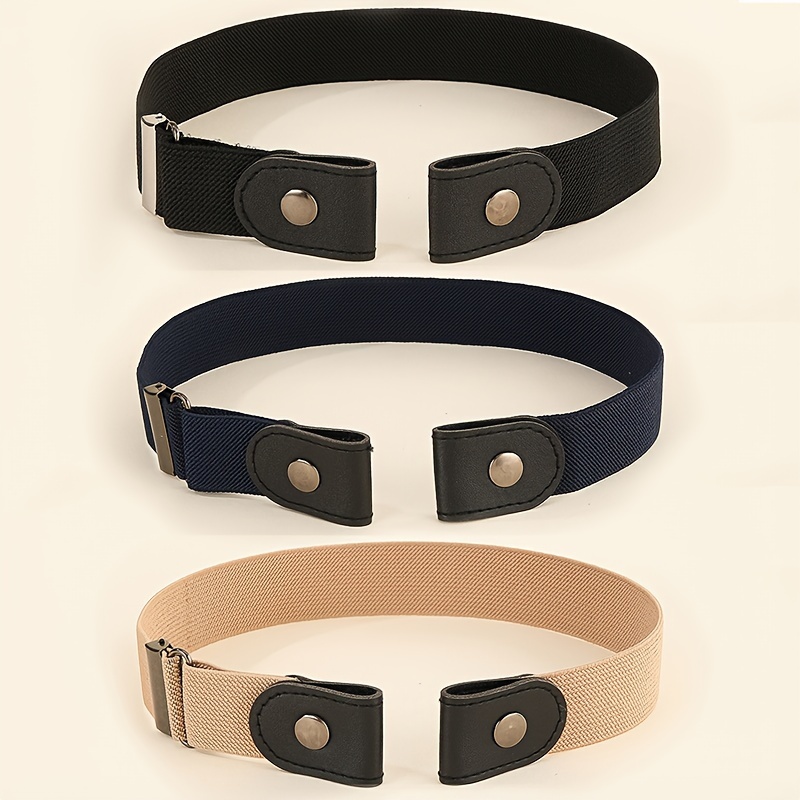 

3pcs Stretchy No-show Belts For Women - Adjustable, Invisible, No-hole Design In Black, Navy Blue, & - Casual, School, & Daily Wear, Casual Wear Belt|minimalist Belt|stretchy Fabric Belt