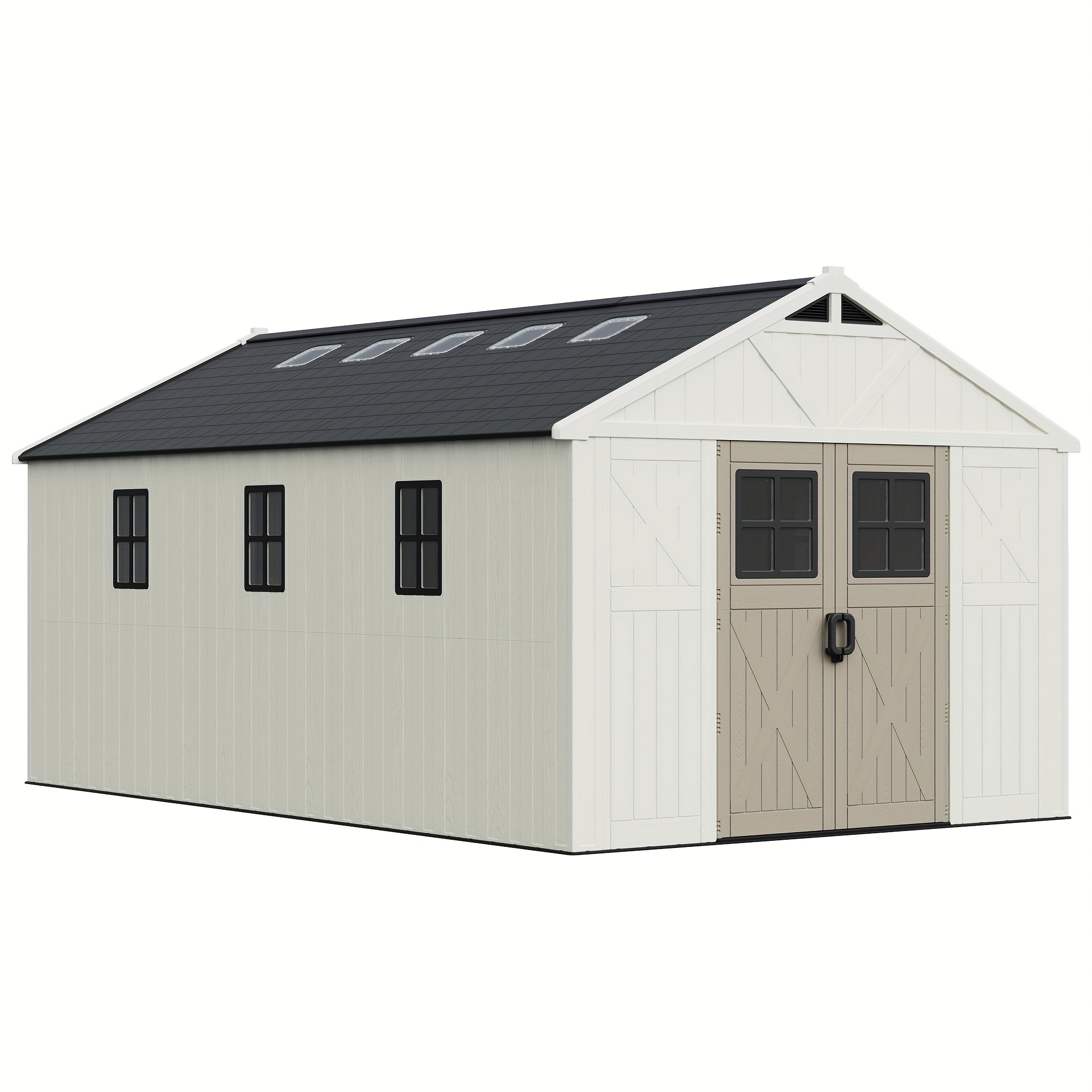   10 x 16 ft storage shed resin outdoor large capacity garden sheds with floor and windows plastic patio outdoor storage with lockable door for tool bike garbage backyard four sizes 6x4 10x8 10x14 10x16