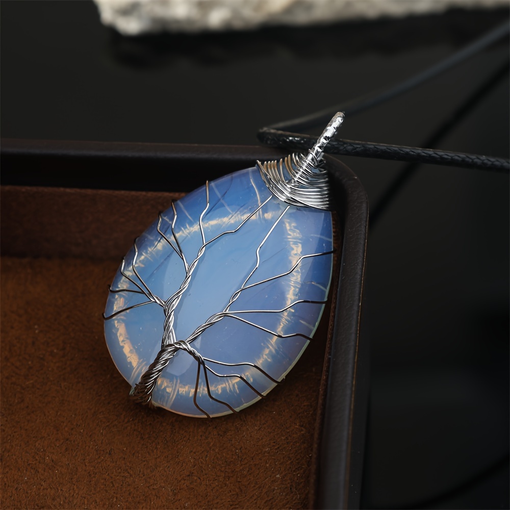 TEMU 1pc Minimalist Light -woven Copper Wire Inlaid Natural Stone Opal Pendant, Suitable For Daily Wear, Versatile Fashion Decorative Jewelry, With