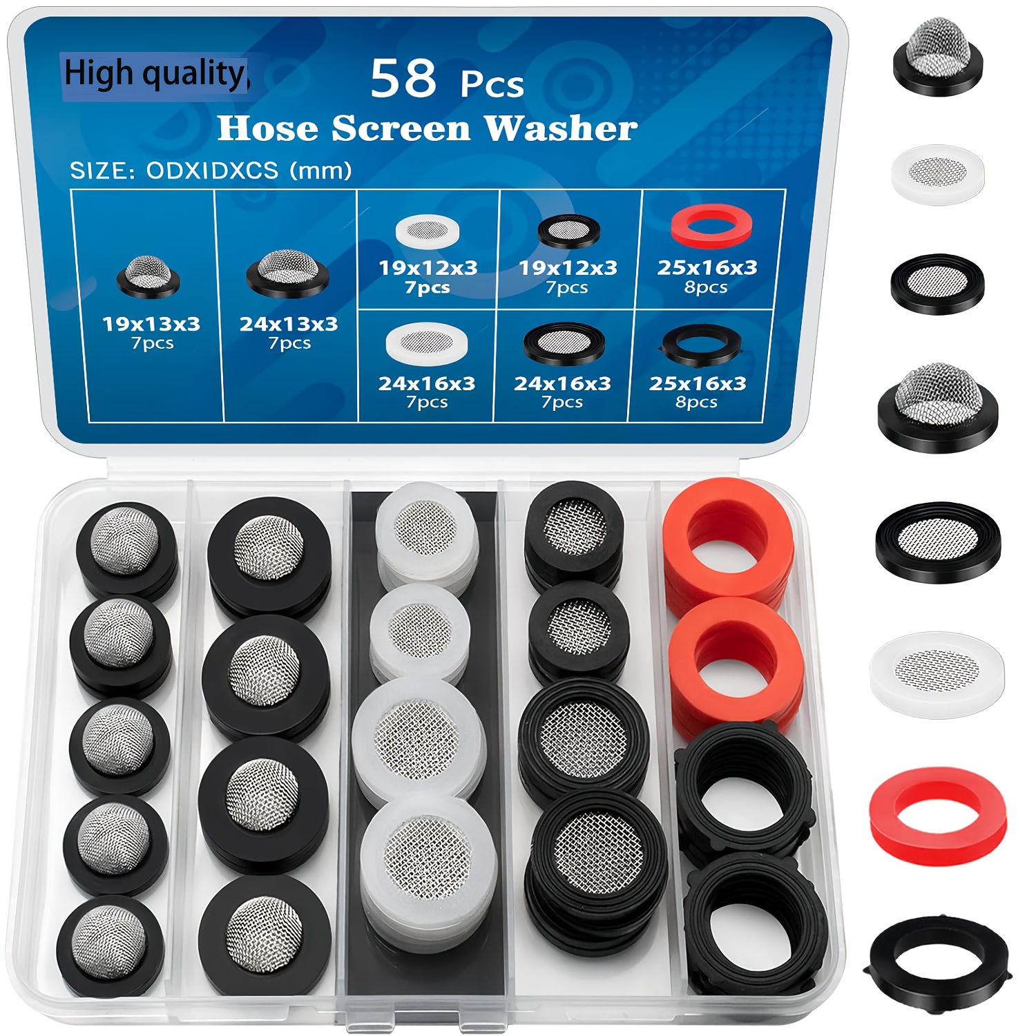 58pcs shower head garden hose filter gasket stainless steel water purifier hose grommet kit suitable for 1 2   4 inch faucet strainer accessories and 5 8 inch washing machine inlet connection 0