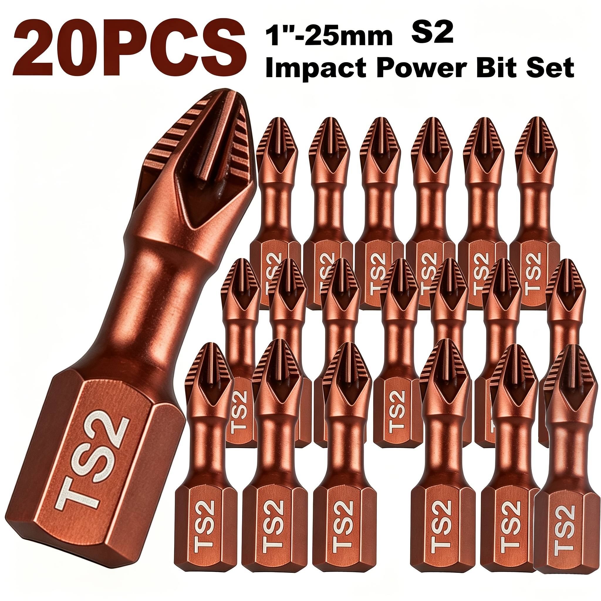 TEMU 20pcs Set Of Bits, 25mm/ Inch Ph2 Magnetic Phillips Drill And Screwdriver Bits, S2 Alloy Steel, Cnc Machined Tips, 1/4 Inch Hex Shank For