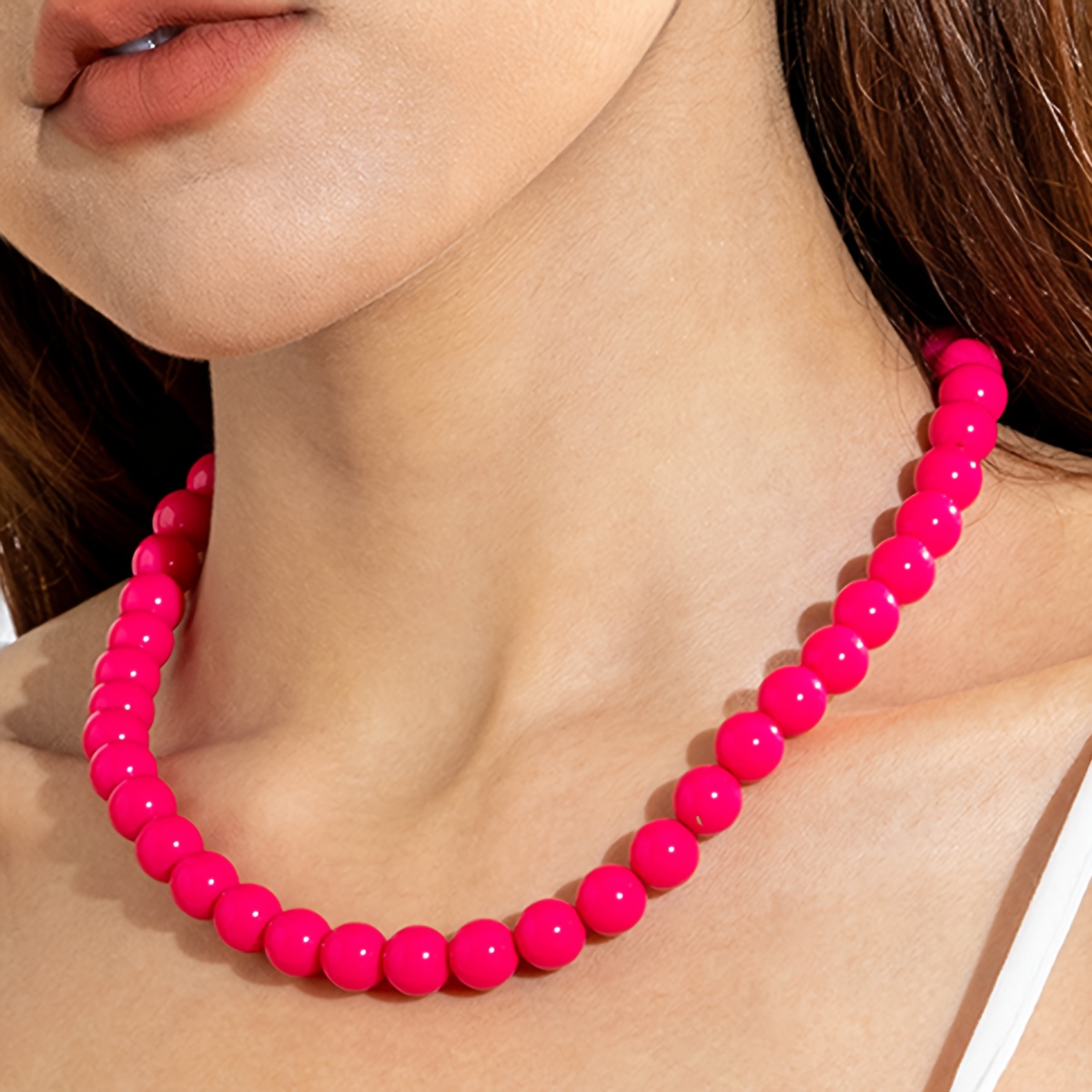 Dopamine-Colored Acrylic Round Beaded Chain Necklace