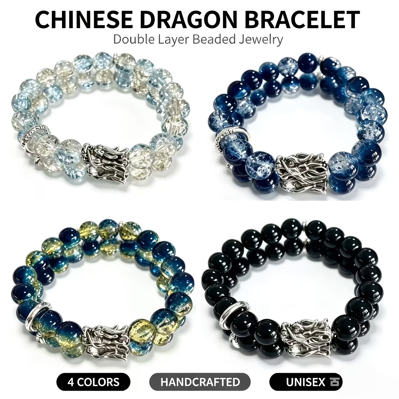 TEMU 4pcs Chinese Dragon Year Design New Niche All-match Men Women Fashion Bracelet 4pcs Set