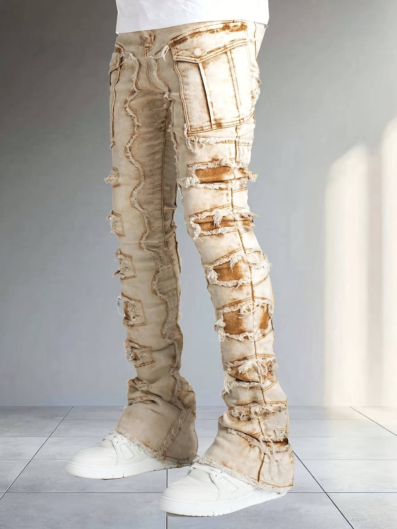 ◆AAKAM◆ Distressed Western Pocket Denim Pants Desert Sand MUSINSA | AAKAM Distressed Western Pocket Denim Pants