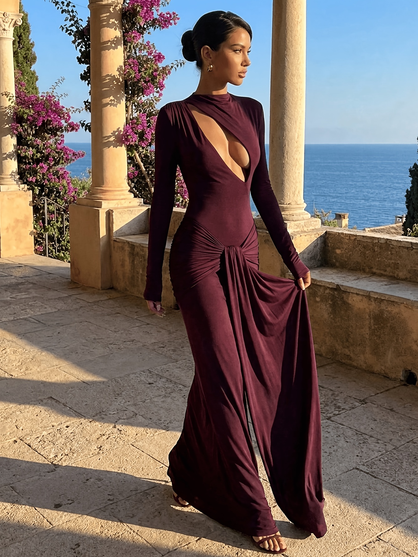 bodycon maxi black dress Alaya | Bandeau 98 cm L Long Prom Dress with button-size-selector Color:Periwinkle/Lilac