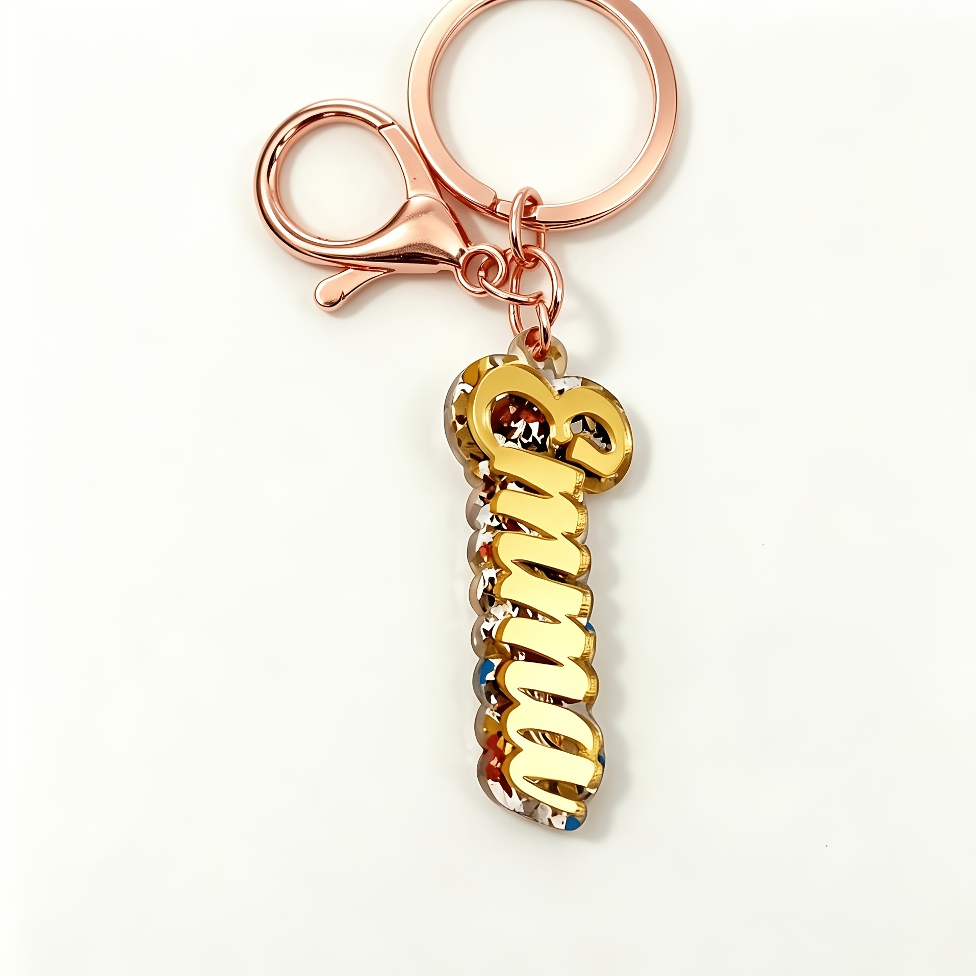 TEMU [customized Product] 1pc Customizable Double-layer Acrylic Keychain, Personalized Diy English Mirror Letter Creative Fashion Name, Pendant Rose