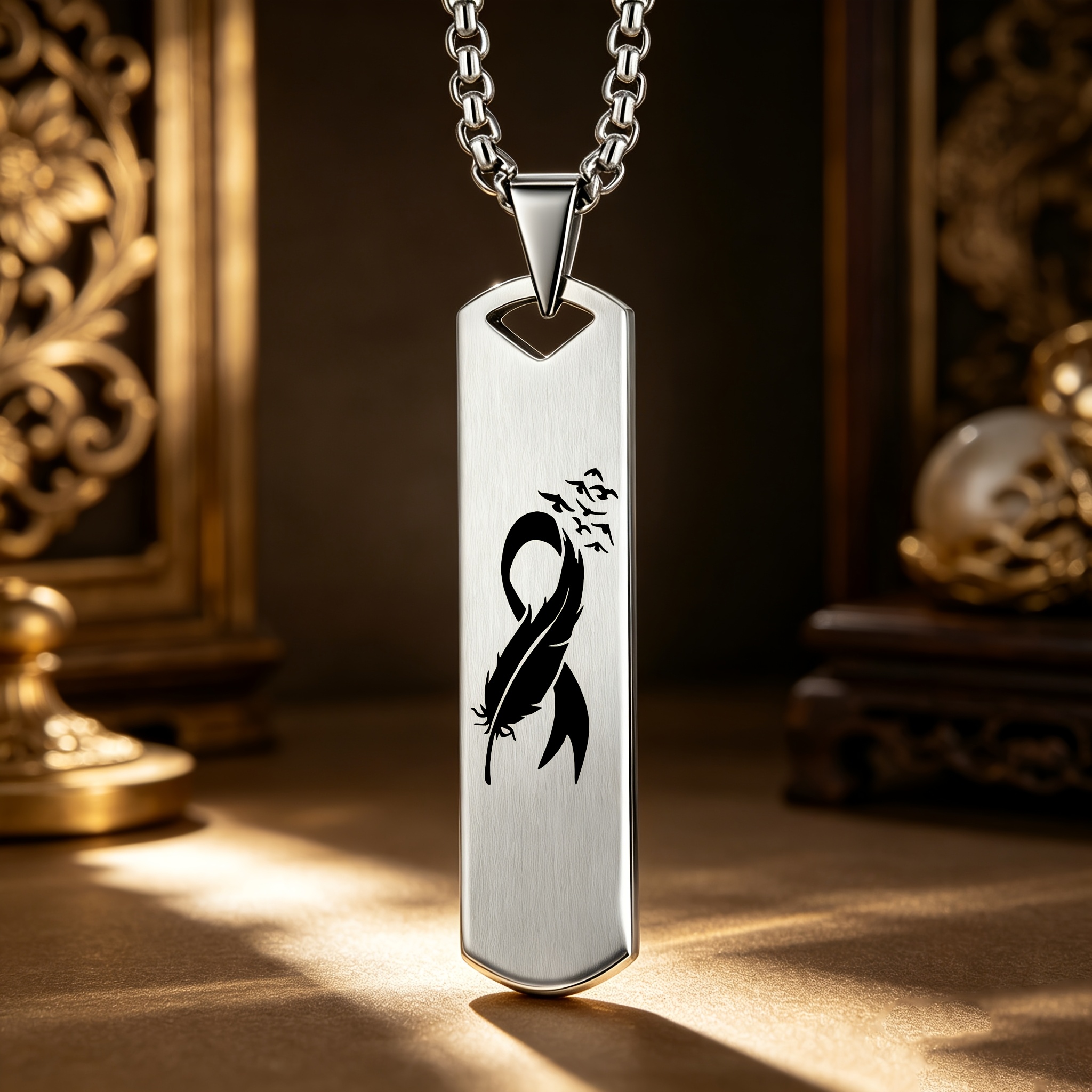 Bohemian Feather & Birds Infinite Loop Pendant Necklace