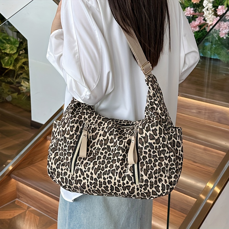 

Stylish Leopard Print Tote Bag - Large Capacity, Adjustable Strap, Zipper Closure, Waterproof, Beige & For Women, Versatile Carry Bag | Chic Animal Print | Adjustable Strap Bag