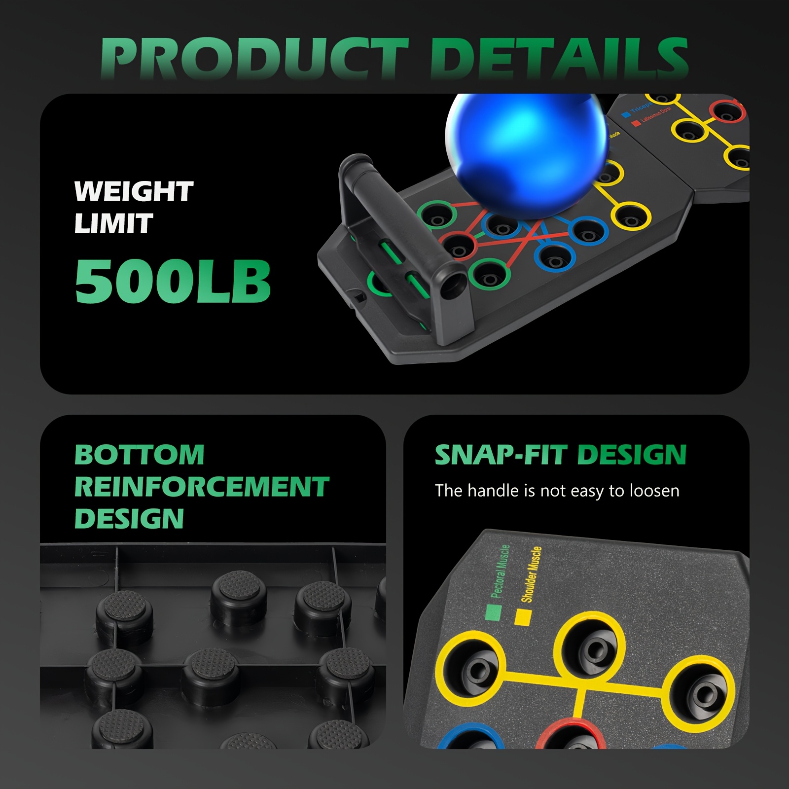 4 in 1 non slip push up board portable   full body sculpting equipment universal for men and women   brand polypropylene fabric black with colorful handles   training   gear durable exercise mat push up board 3