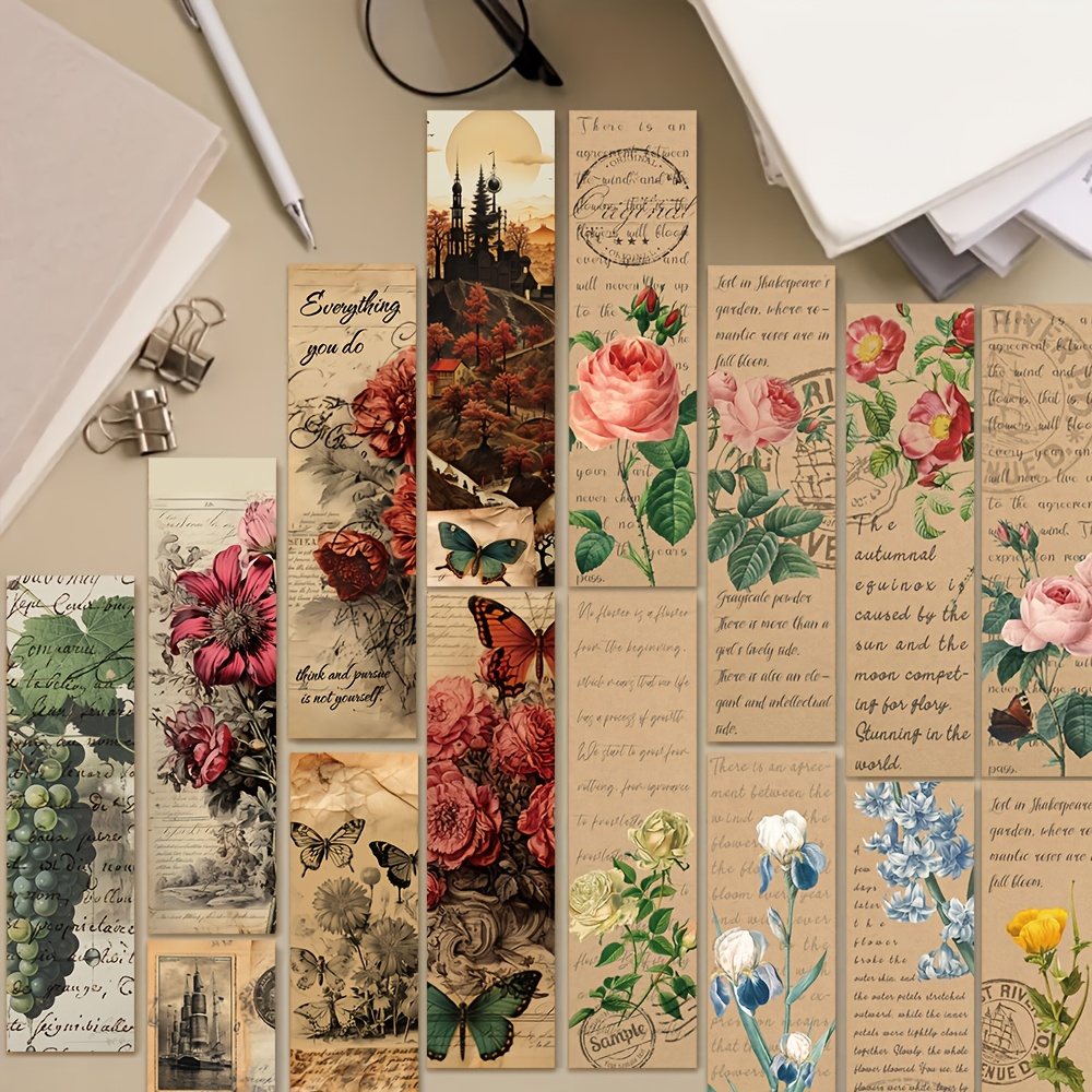 

60pcs Vintage Floral Bookmarks - Elegant , Paper Cards For Journaling & Reading Notes, Decorative Gift Set By Gutbd