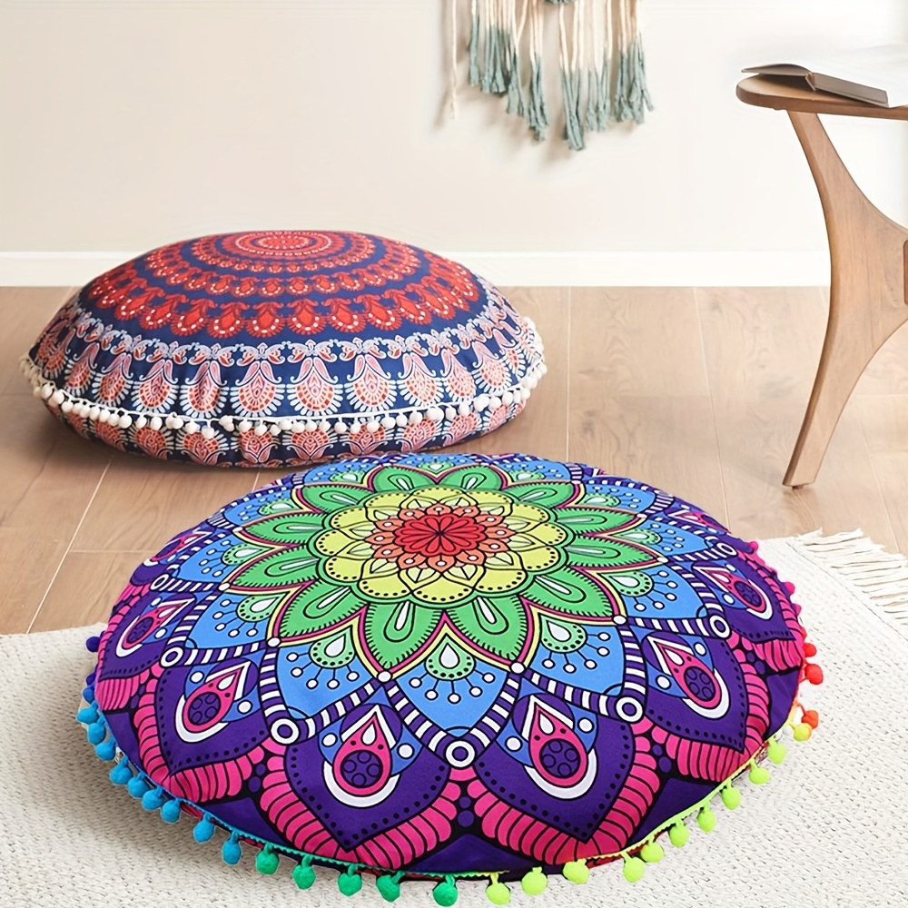

2 Pcs/4pcs 43cm/17in Bohemian Style Round Mandala Floor Pillow Cover, Suitable For Home Living Room Bedroom Crafts Indoor Car Outdoor Decoration (pillow Insert Not Included)