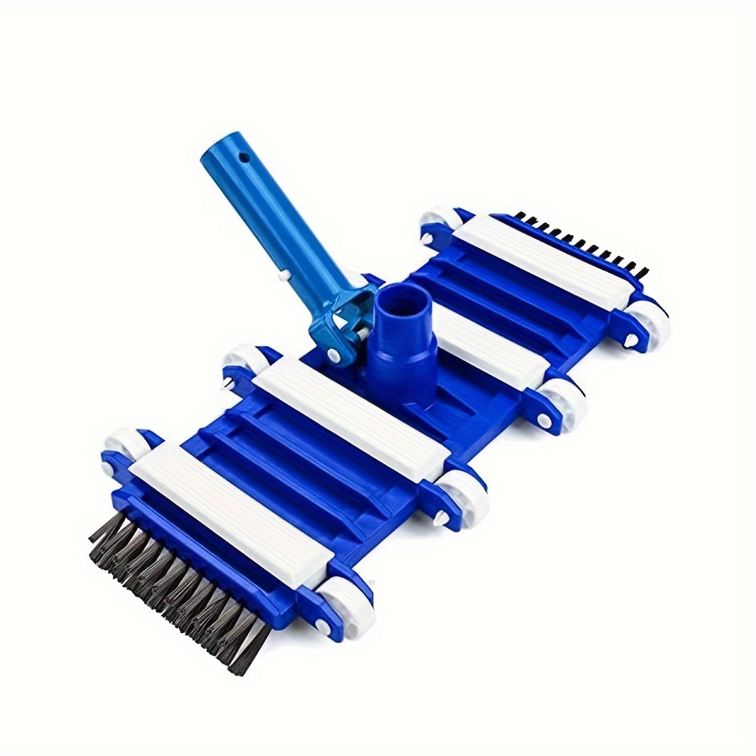 

1pc, 14-inch Nylon Bristle Pool Cleaning Tool, Blue Pool Vacuum Brush Head With 4 Weighted Attachments, Side Brush For Walls Corners, 1-1/2inch Vacuum Hoses
