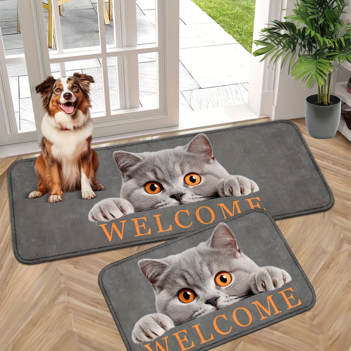 

Cat-themed Non-slip Door Mat - Machine Washable, Knit Polyester Entrance Rug For Home Decor