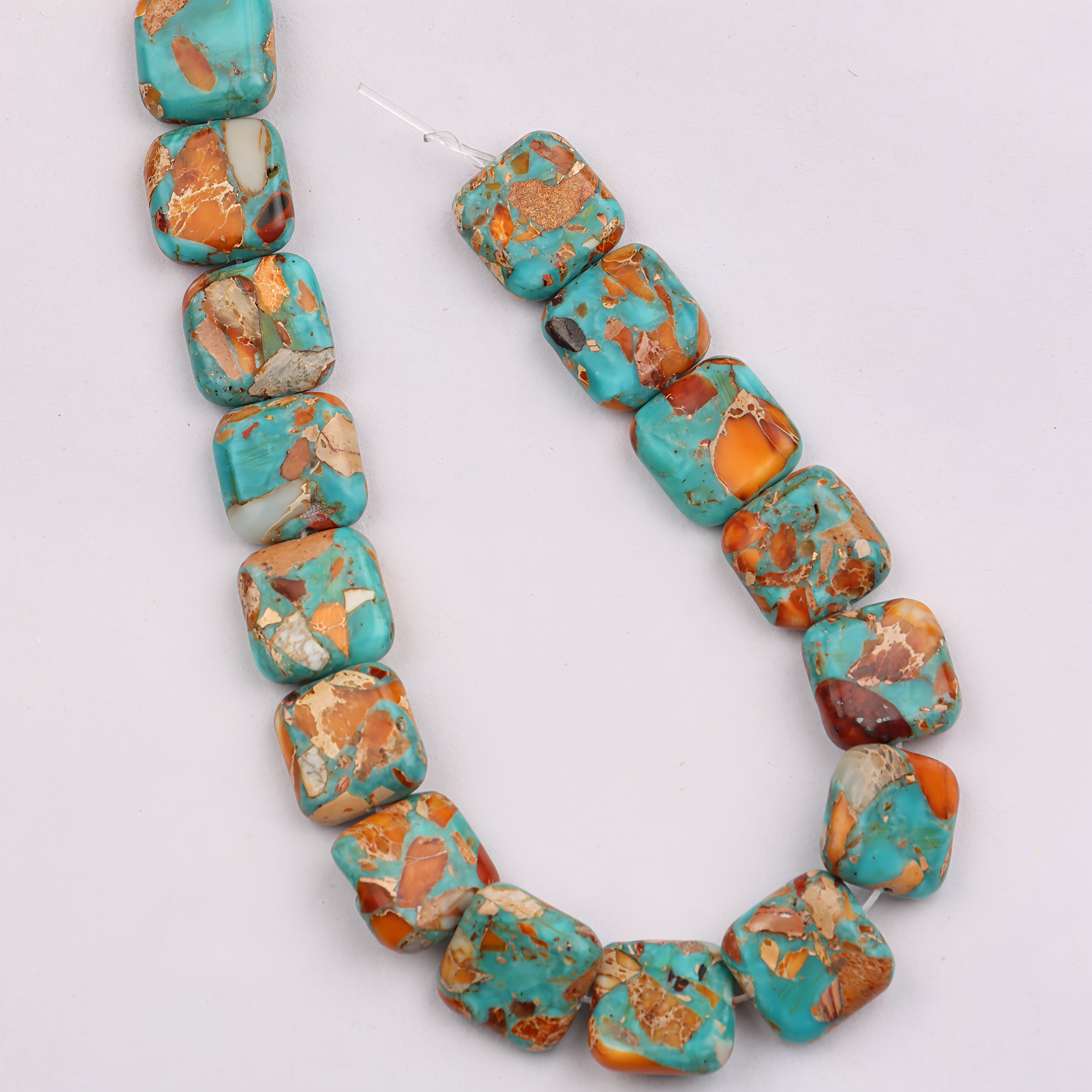 TEMU Natural Imperial Jasper Turquoise Square Beads, Smooth Flat Cut With Natural Stone Pattern, High Quality Loose Beads For Bracelet Necklace,