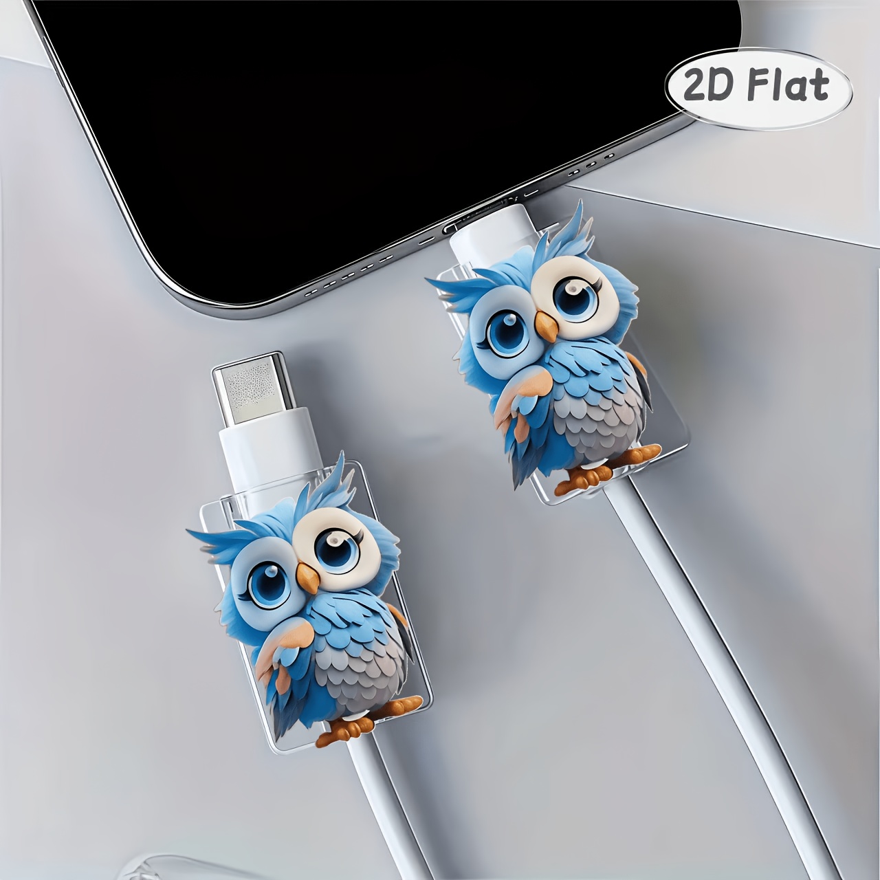 TEMU Lot de 2 protège-câbles 2D plats à motif de dégradé bleu, -, pour câble de chargeur de téléphone Type-C, beaux et durables, non conducteurs, 2D