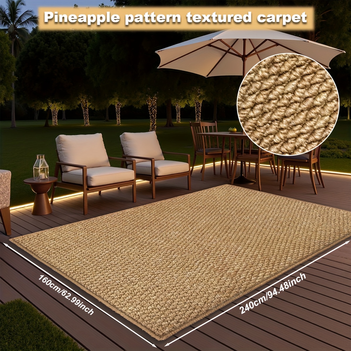 E-shop Nordischer Stil Braune Ananas-Textur Outdoor Matte, Rechteckiger Warmer Terrassenhof Eingangsteppich, Praktischer Balkon Deck Garten Hof
