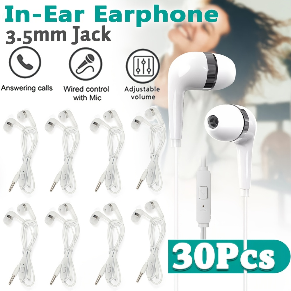 TEMU 30pcs Wired Earphone In-ear Universal 3.5mm Stereo Sport Headset With Mic For Smartphone Earphones Headphones Portable Audio Video