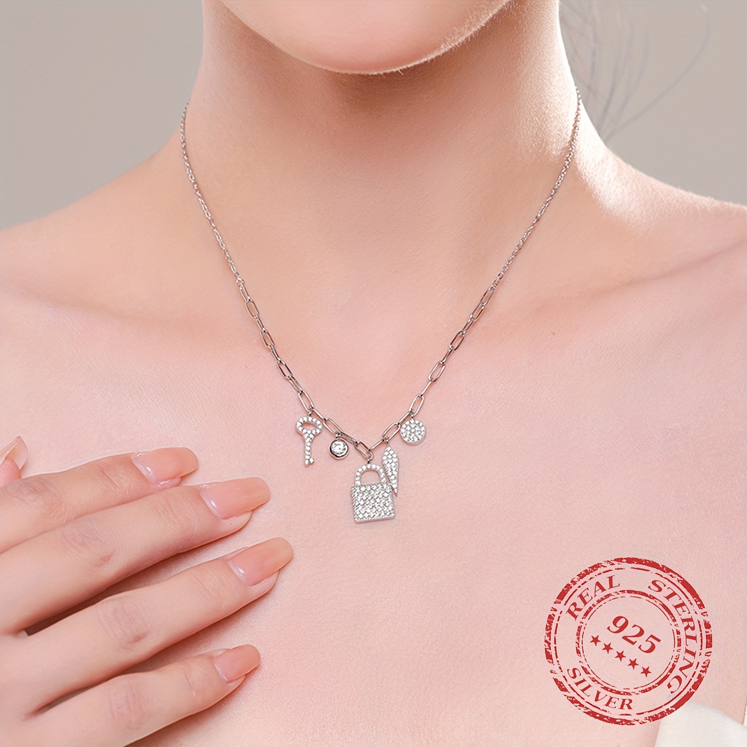 925 Silver Key Lock Pendant Necklace Wedding Jewelry