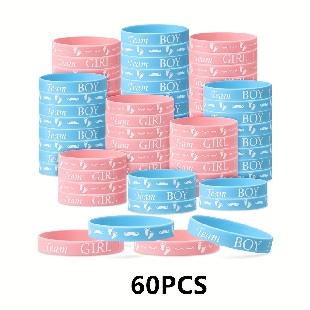 Image of Gift For Her/him 60pcs Gender Reveal Bracelets Team Boy Wristbands And Team Girl Silicone Bracelets For Gender Reveal Ideas Party Supplies Decorations Christmas, Halloween