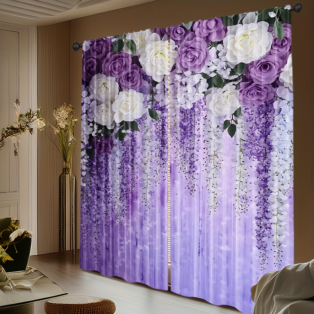 TEMU Ensemble de 2 rideaux à fleurs de avec impression numérique, matériau en polyester multifonctionnel et durable (tuteur non , mouvement, pile),