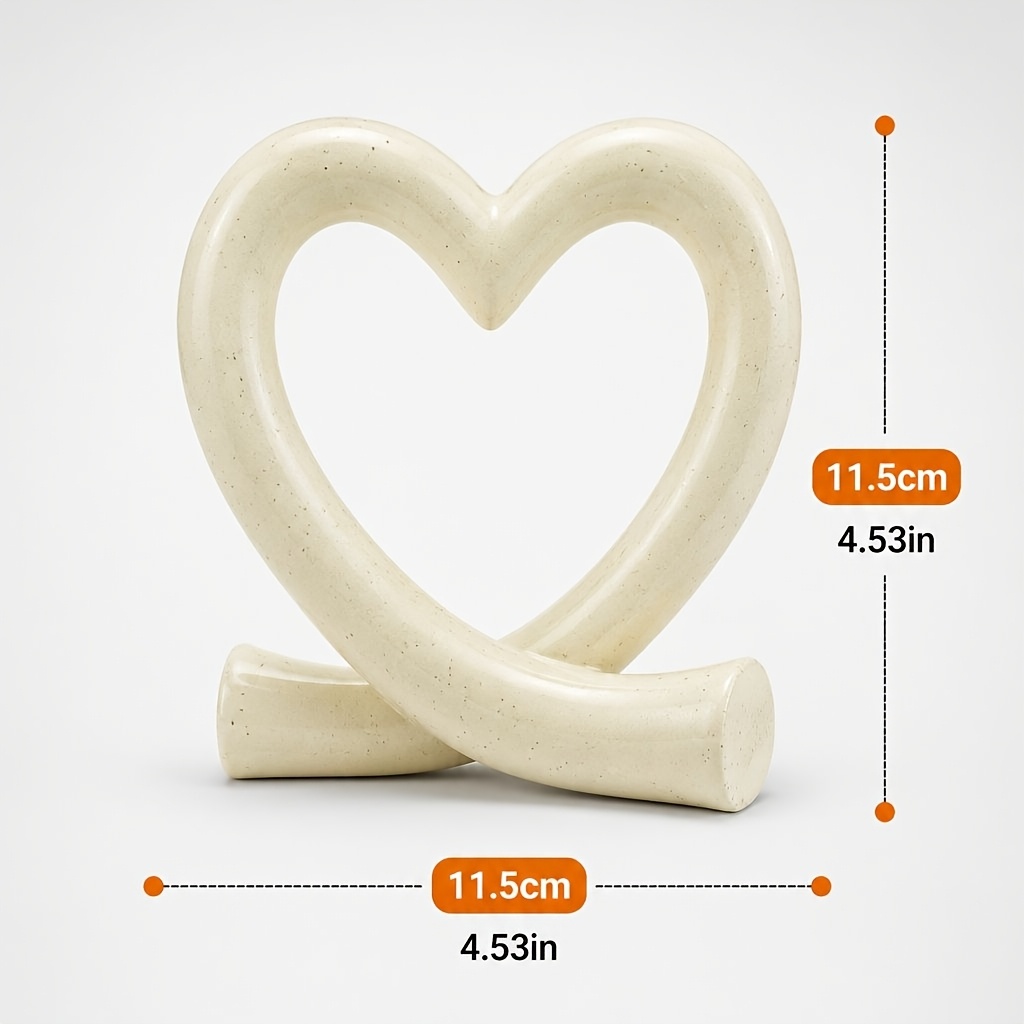 TEMU 1pc Heart Knot Sculpture, Cream Resin Love Figurine, Modern - Tabletop Decor, Abstract Heart Ornament For Living Room, Bedroom, Shelf, Mantel &