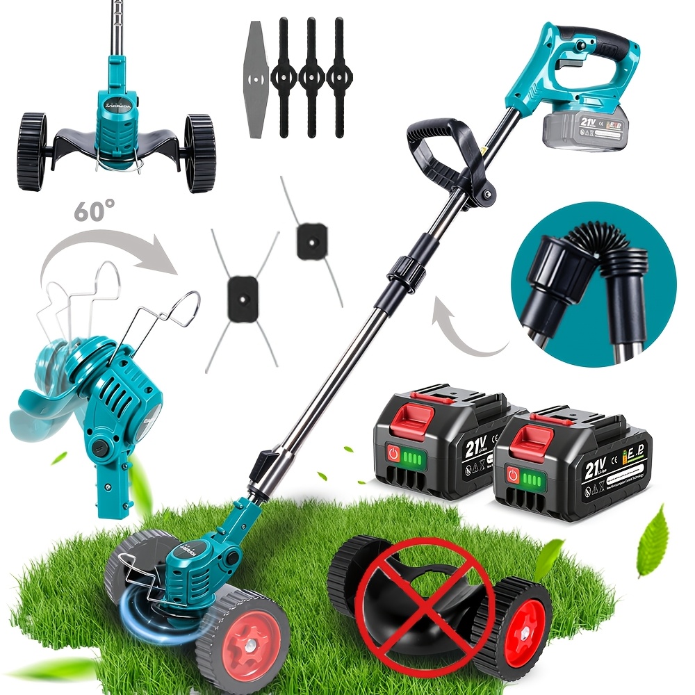 Image of Handheld Electric Lawn Mower, Portable Lawn Trimmer Equipped With 5 Types Of Tools, Height And Angle Adjustable, Suitable For Trimming Outdoor Garden Lawns And Shrubs