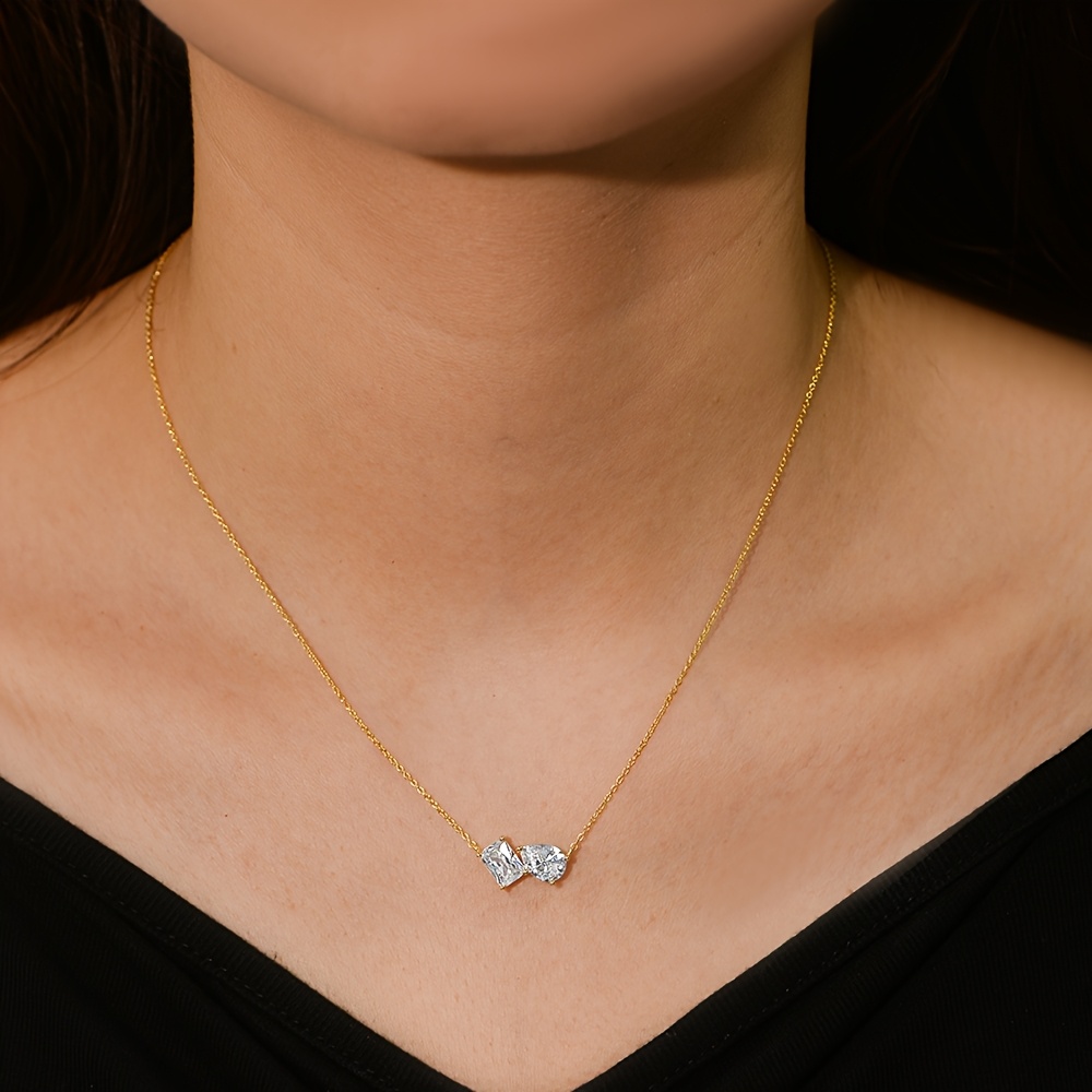 Women's Geometric Zirconia Necklace with 14K Golden Plating