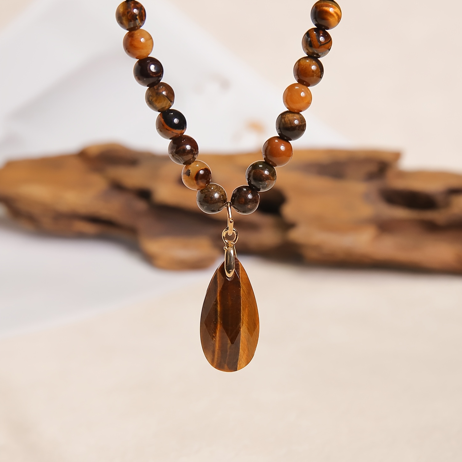 LINEARGEMS Tiger's Eye & Green Aventurine Teardrop Pendant Necklace