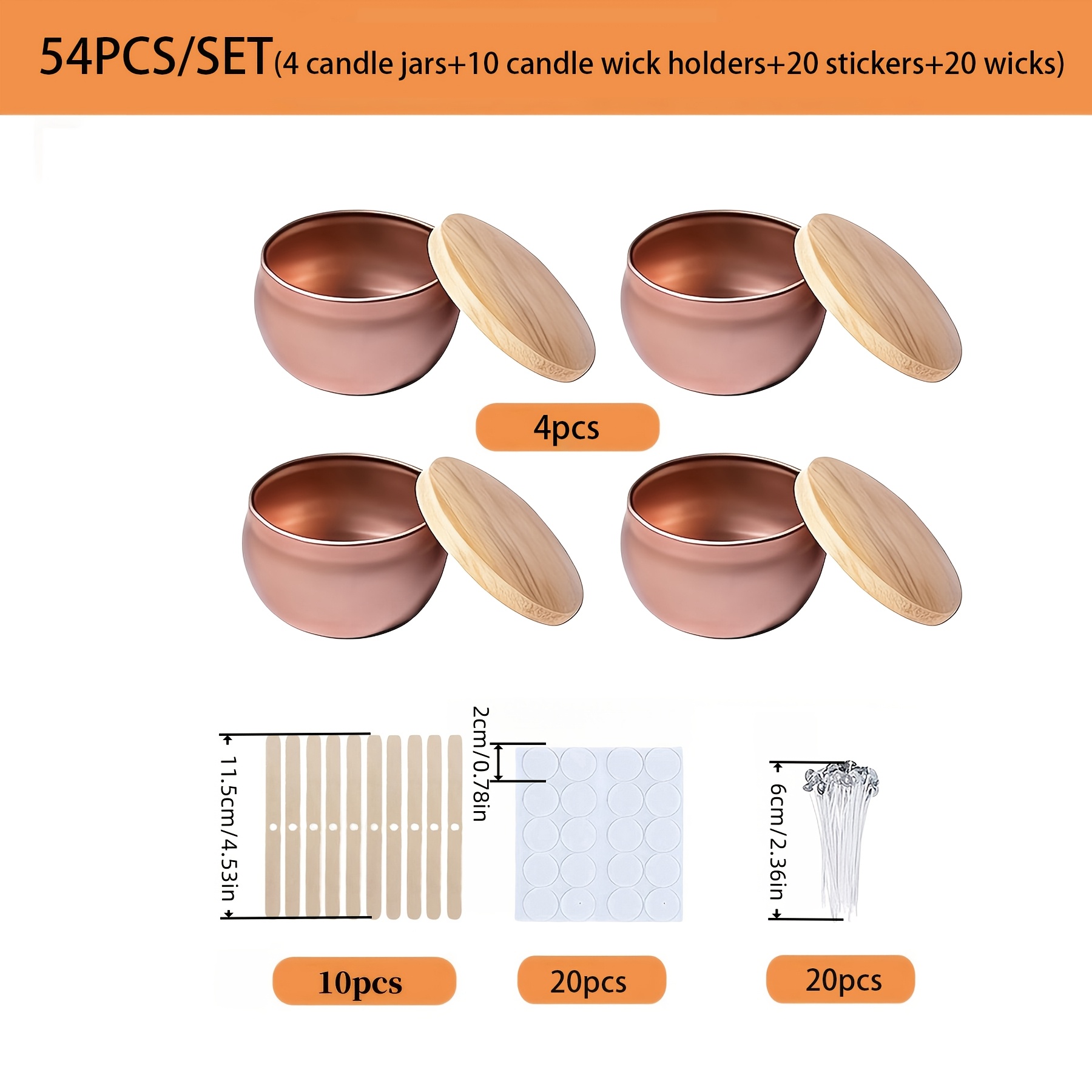 TEMU Kit de fabrication de bougies 54 pièces, nouveau, or rose, comprenant 4 pots à grain de bois et 50 accessoires (20 mèches de bougie, 10