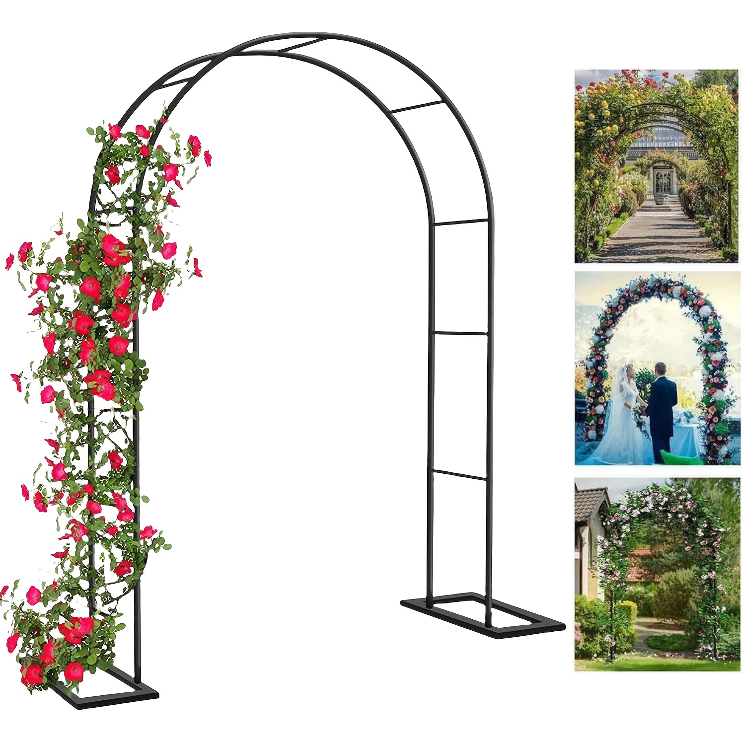 

Metal Garden Arch, 2 Sizes, For Climbing Plant Wedding Garden Arch Bridal Party Decoration Wide , (with Base)