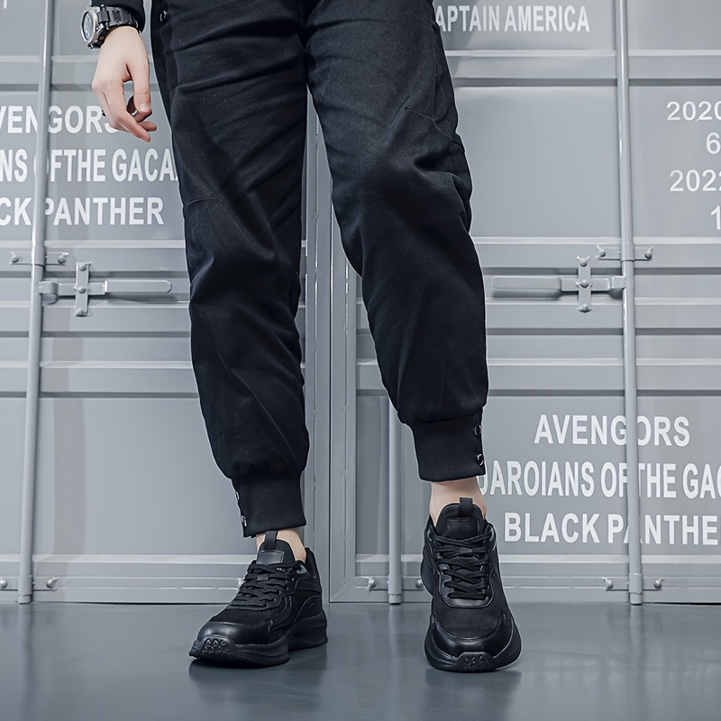 Men's Lightweight Breathable Mesh Running Sneakers - Black, Casual Sneakers with Stability Support for Hiking, Outdoor & Casual Attire, Lace-Up Closure, Low-Top Design, MD Sole, EVA Insole, Spring/Summer/Fall Use, Hiking Shoes, Fall Hiking Footwear | Sleek Sporty Look | Comfortable EVA Insole