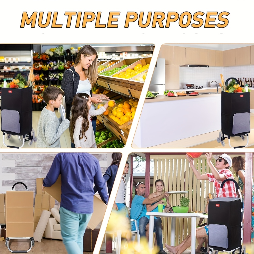 1pc Collapsible Stair Climbing Cart with Detachable Waterproof Bag - Portable Trolley for Grocery Shopping, Camping, Travel, and Picnics, 2.64gal Capacity, Aluminum Frame, Stair Wheel Design, Outdoor Picnic Essentials|Stair Climbing Cart|Durable Aluminum Frame, Picnic Essentials Cart