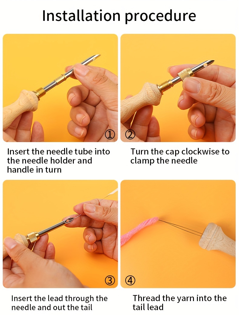 1pc adjustable embroidery punch pen with 3 5 needles   handle multi needle tube for thick yarns diy craft carpet stitching tool details 3