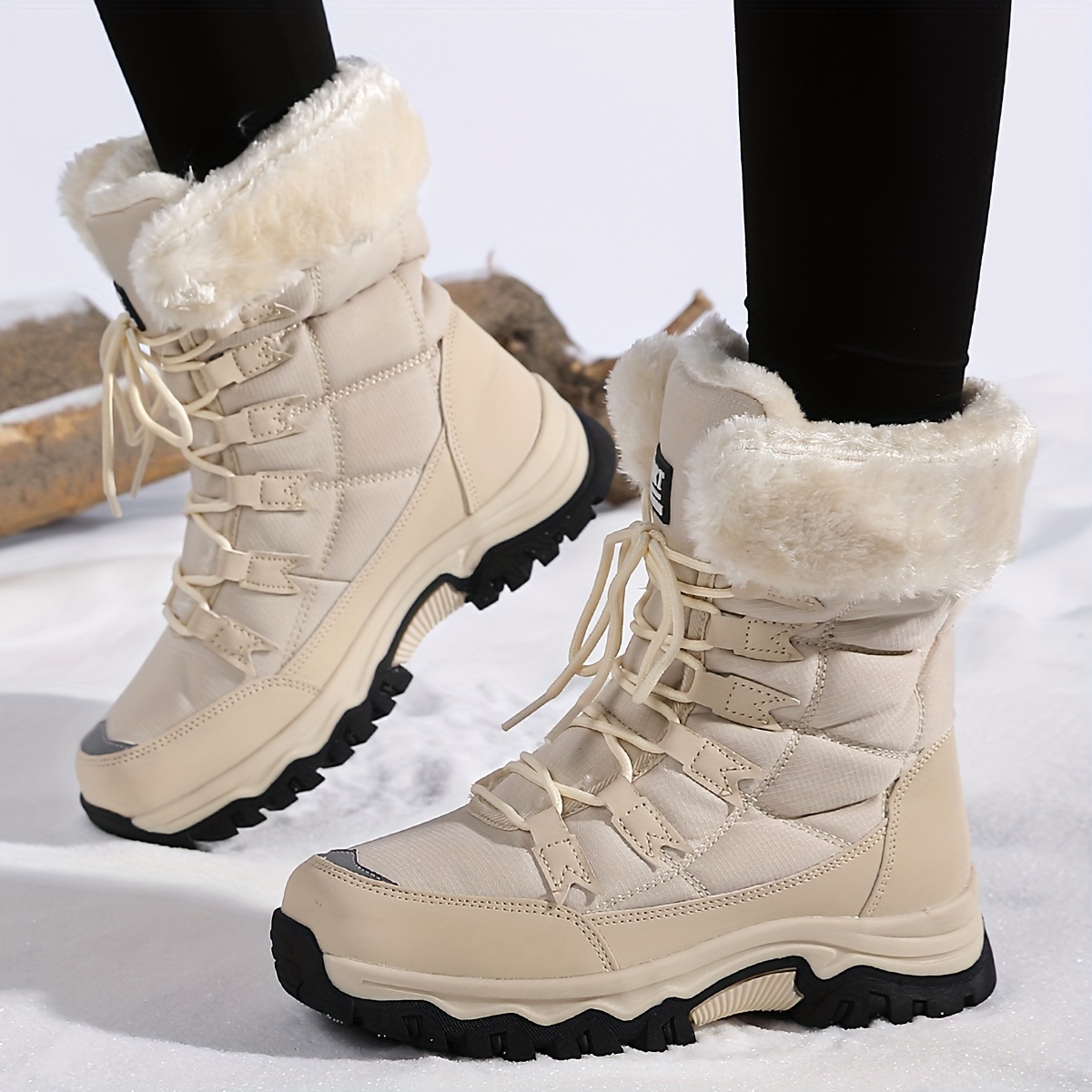 Women's Warm Snow Boots with Solid Color Pattern, Round Toe, Fabric Upper,  Fabric Inner Lining, TPR Sole, and Fabric Insole, Thickened Non-Slip