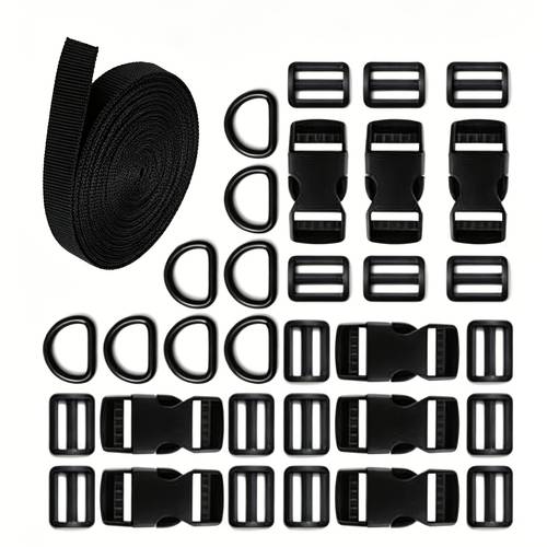 and webbing strap set 2 54cm wide webbing 1 roll of 10m webbing 8 d rings 16 8 shaped rings 8 pre s inch combination set no sewing required the adjustable webbing connector allows you to quickly adjust