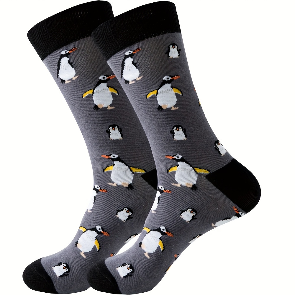 

1 Pair Of Men's Novelty Cartoon Penguin Pattern Crew Socks, Breathable Comfy Casual Unisex Socks For Men's Outdoor Wearing