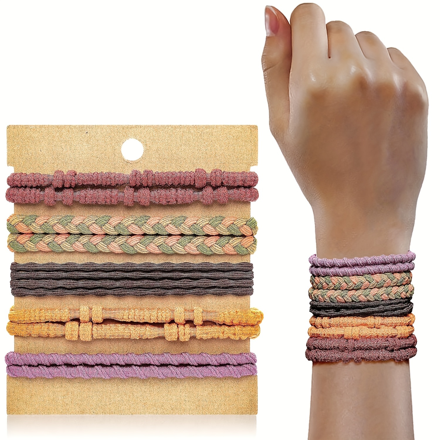 E-shop 10 Stück Damen Boho Armbänder und Haargummis, elastische und schadensfreie Haarbänder, modische weiche Haargummis und Armbänder, erhältlich in