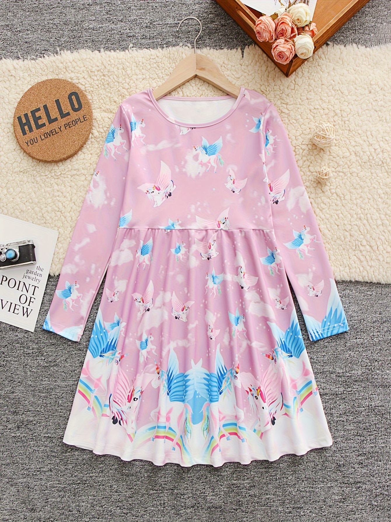 MNSWR Weihnachtskleid Mädchen - Langarm Maxikleid Mit Süßen Weihnachtsmotiven