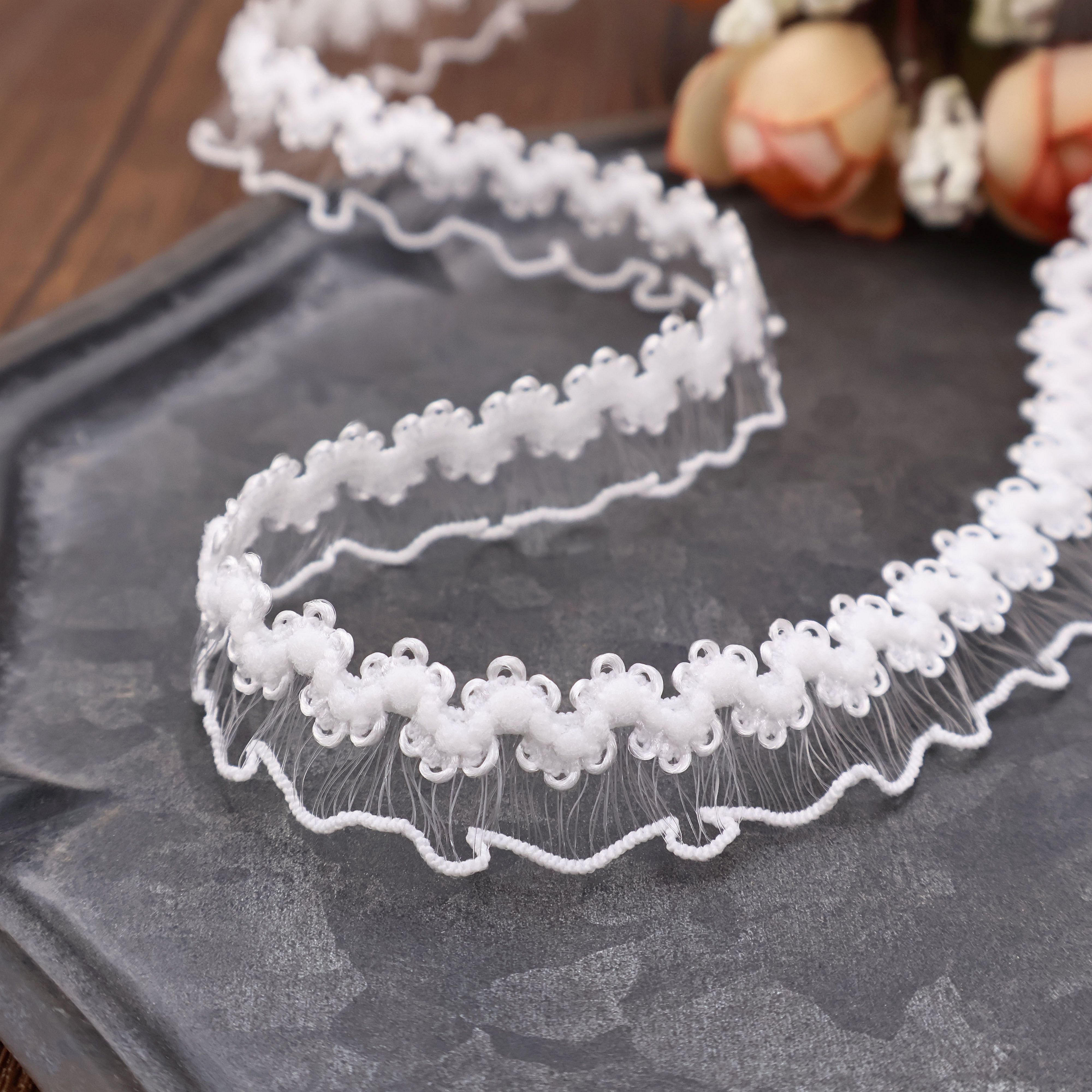 Elastic Ruffle Lace Trim 3 Yards 0.43inch Stretch Narrow Ruffle Edge Lace Ribbon