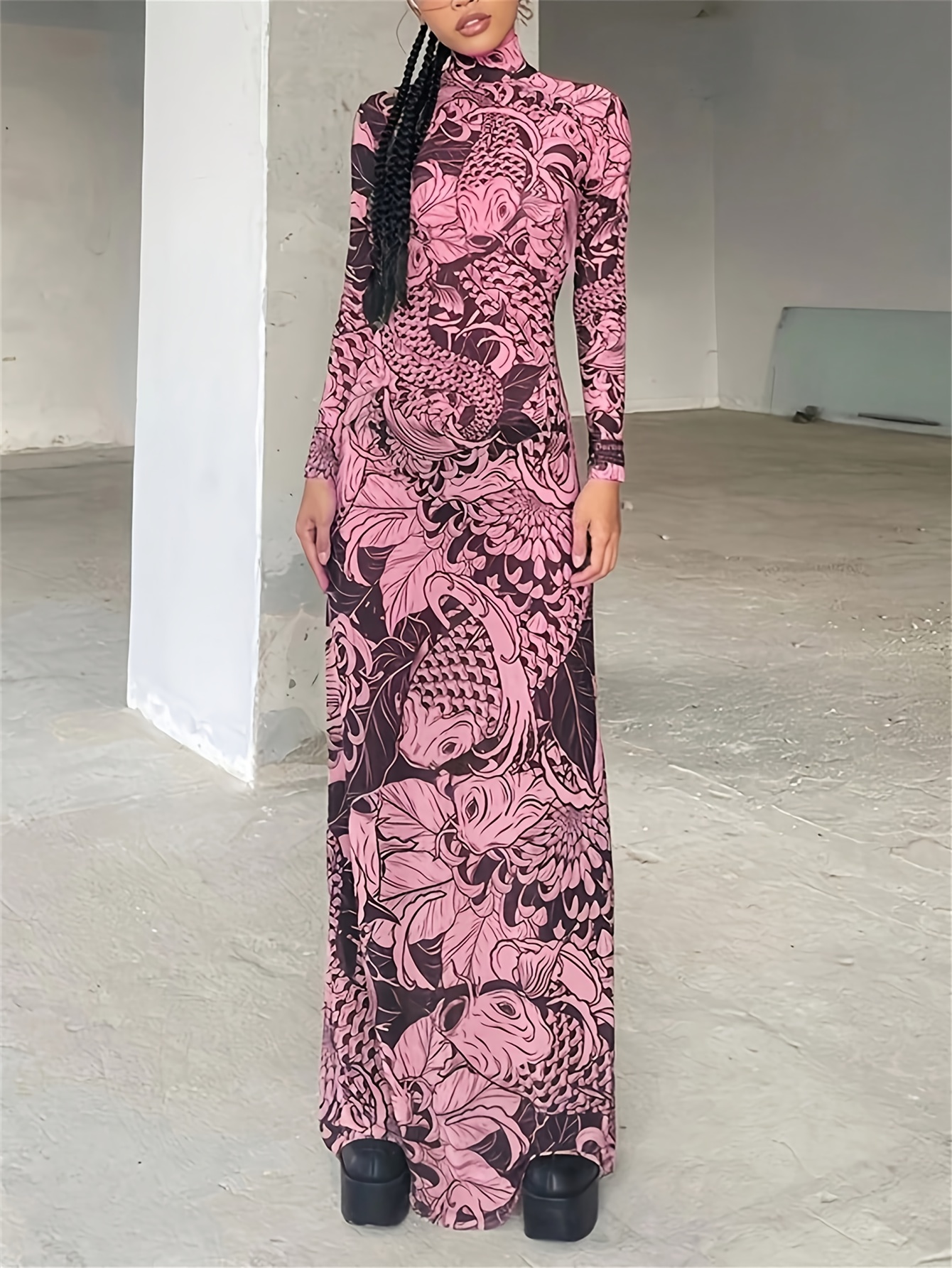 long sleeve bodycon dress pink Women's Bodycon Maxi Dress Fall Fashion Long Sleeve Floral Print Tight –  Divahotcouture