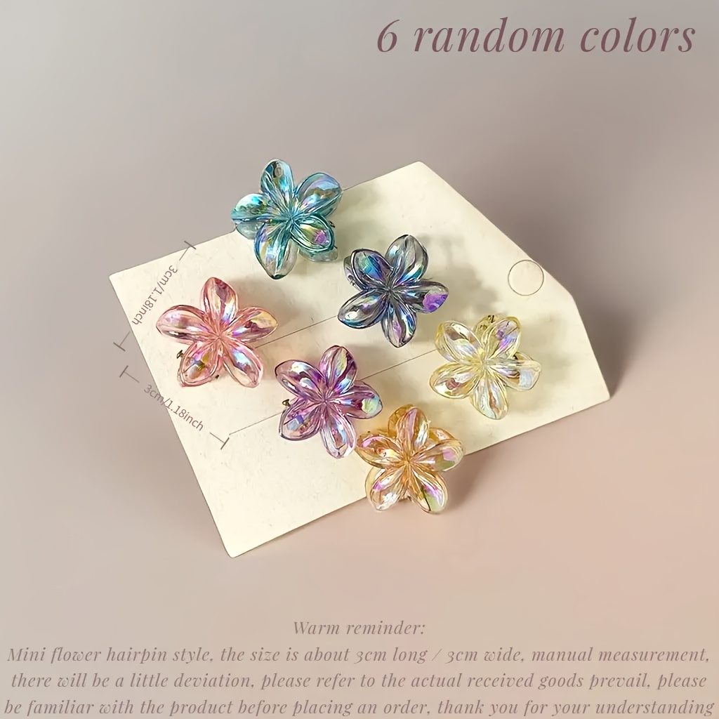 TEMU 6 Transparent Color Flower Hair Clips, Ab Color, Women's Color Gradient Hair Clips, Hair Styling, Resin Material, Color Mixing, Non-slip,