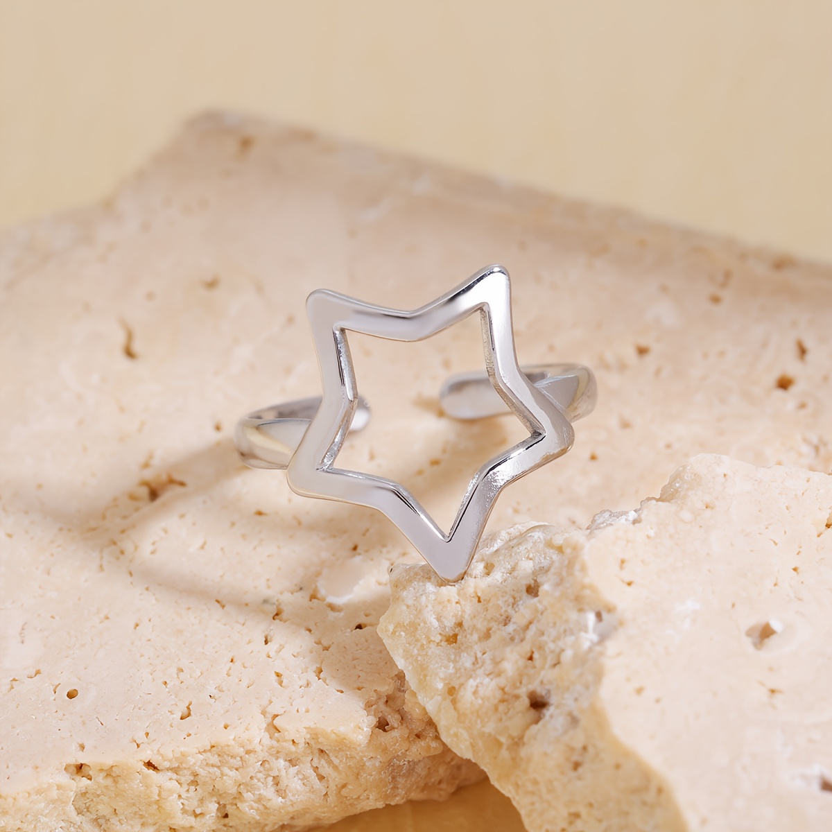 Romantic Starry Openwork Stainless Steel Adjustable Ring, & Tarnish-resistant, The Gentle Glow Of Starlight