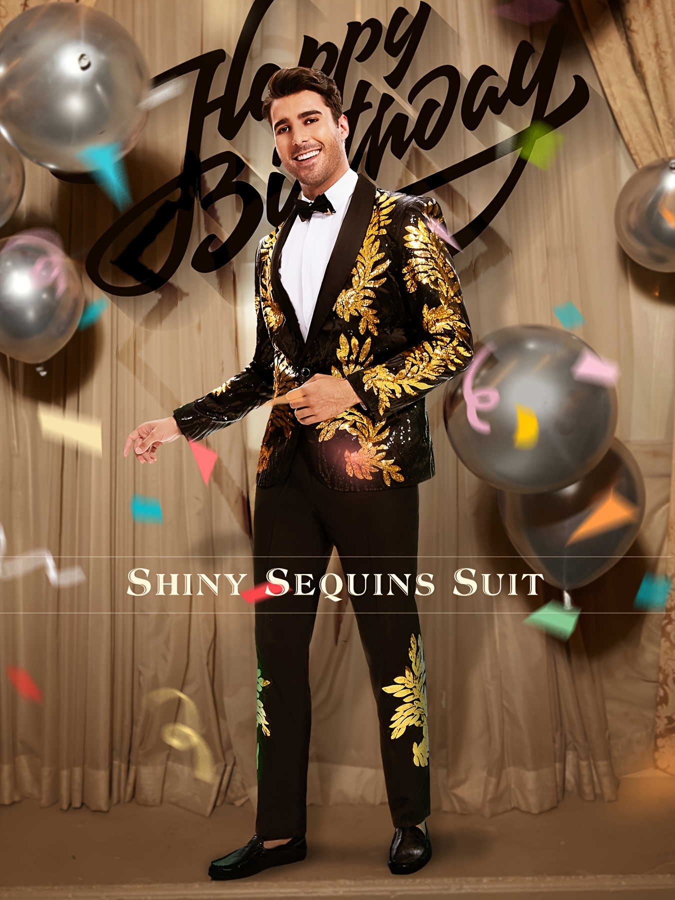 black and blue dress or white and gold original White Sequin Embellished Shawl Lapel Tuxedo Suit for Men – HolloMen main image 0