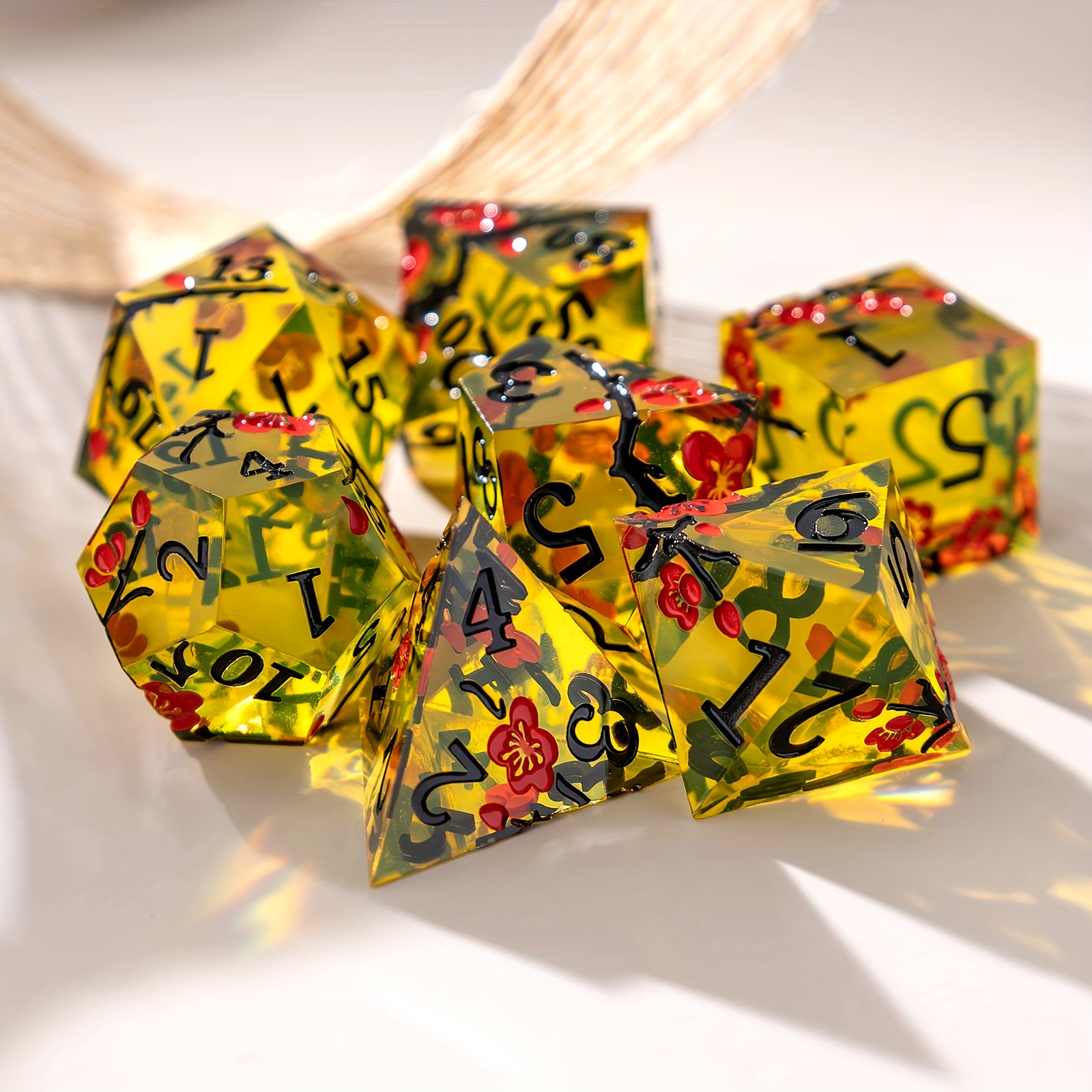 7pcs Plum Blossom Resin Sharp Corner Polyhedral Dice Set for RPG Games