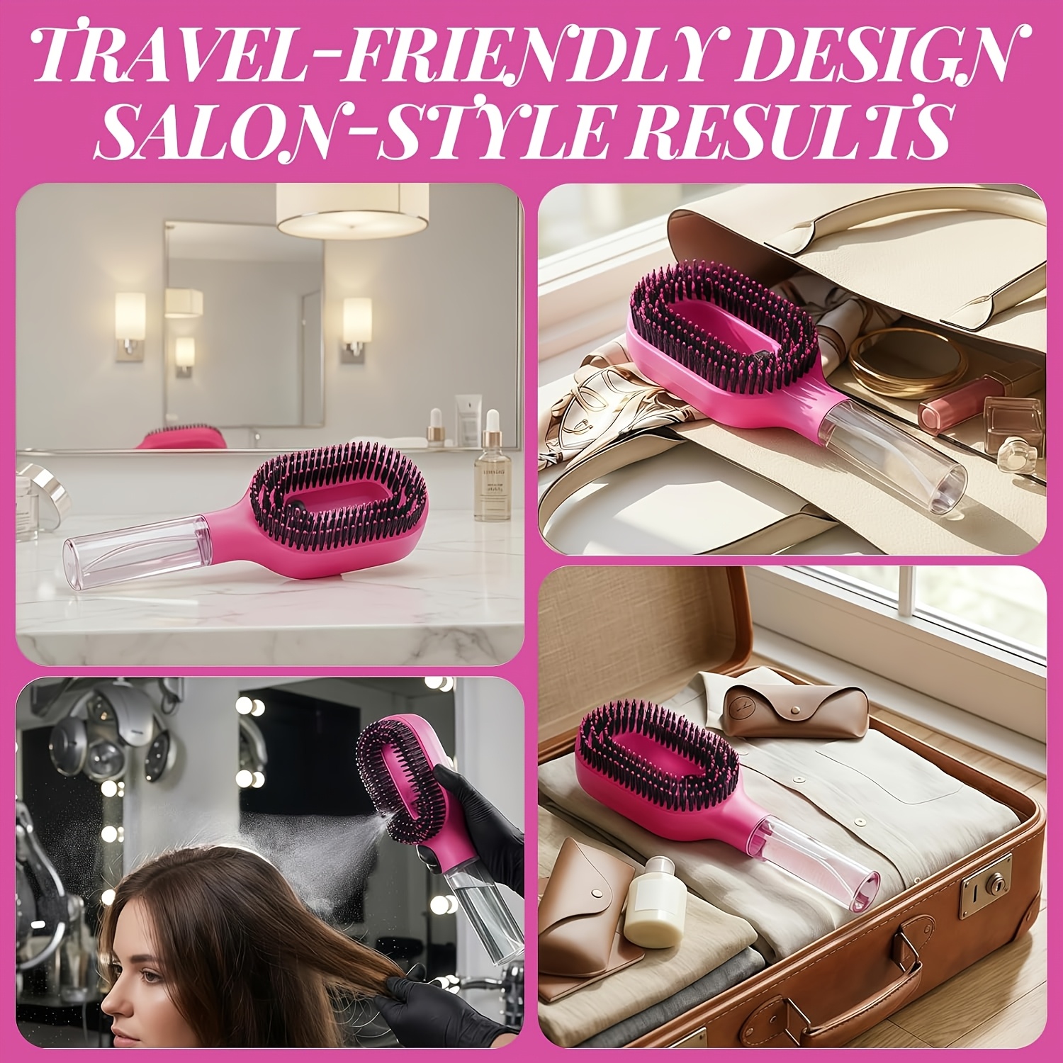 dual purpose hairbrush featuring a mister spray bottle for styling a creative tool for applying mist and brushing for   wet and dry hair   with   free nylon bristles a handy water reservoir and   design Product details 4