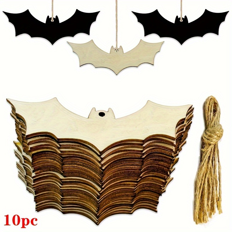 

10pcs Diy Wooden Bat Ornaments For Painting & Crafting - Lightweight, Elegant Wood Hanging Decor With Tassels For Halloween Party & Home Decoration