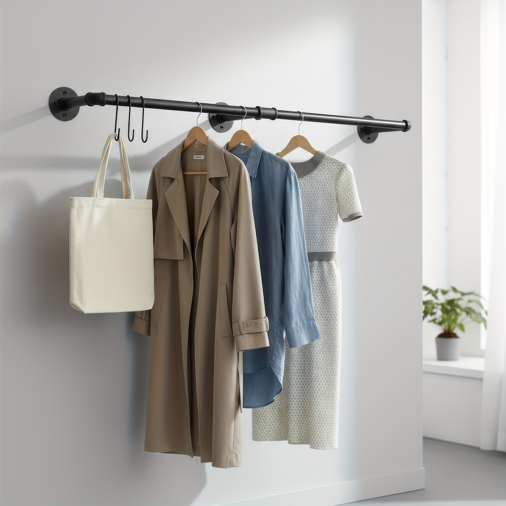 Temu Wall-Mounted Clothing Rack, 180 Cm Industrial Pipe Design For Hanging Garments, Sturdy For Heavy-Duty Use, Ideal For Retail Displays, Closets,-image