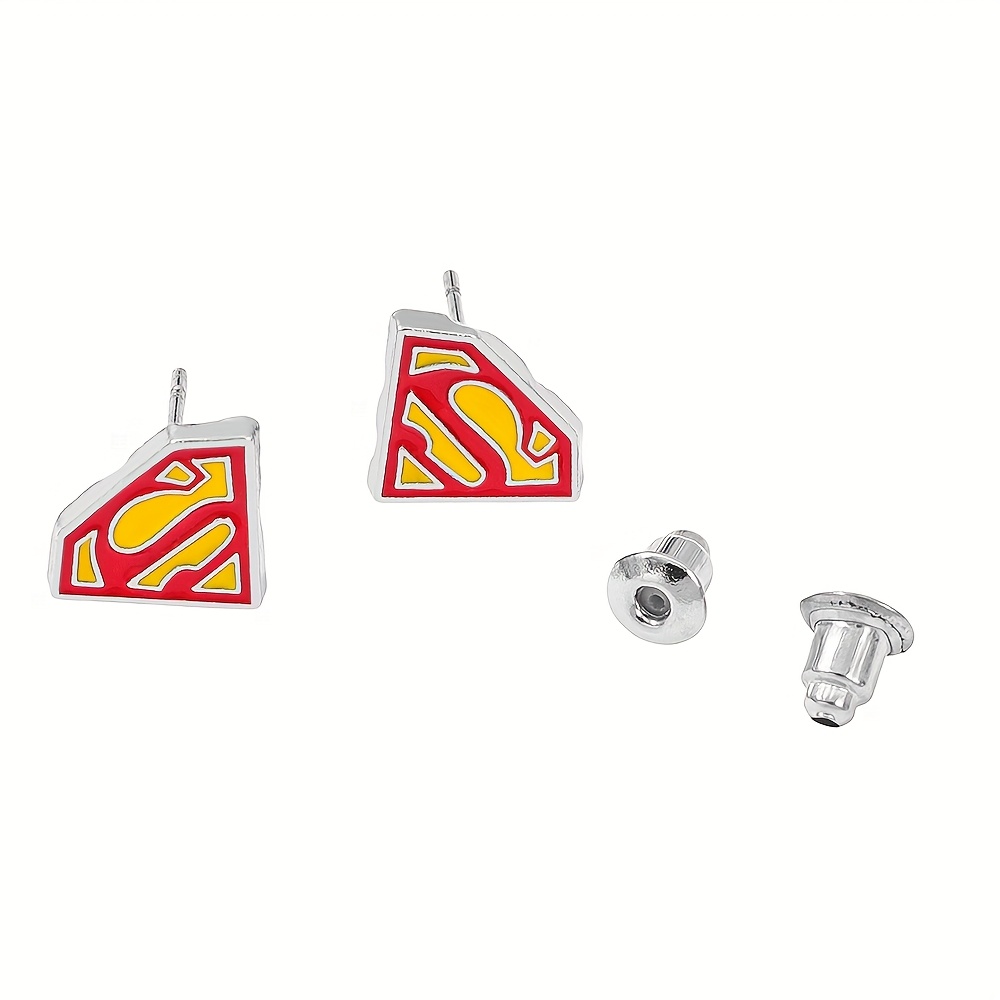 TEMU 1 Par DC Comics Superman Logo Pendientes de Oreja Superman Aretes para Fans Regalos Adiciones