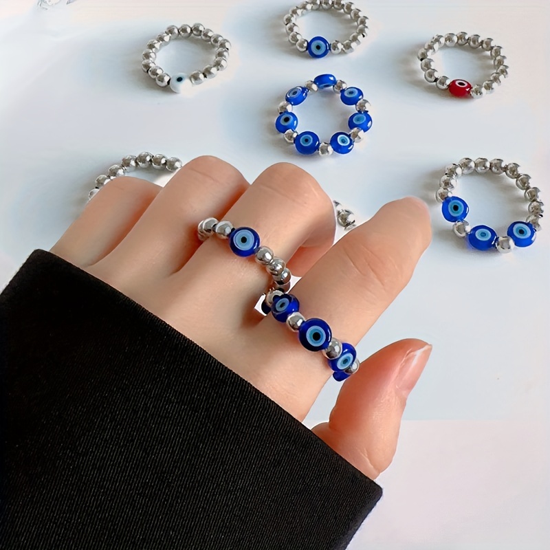 Women's Adjustable Evil Eye Protection Ring, Stackable