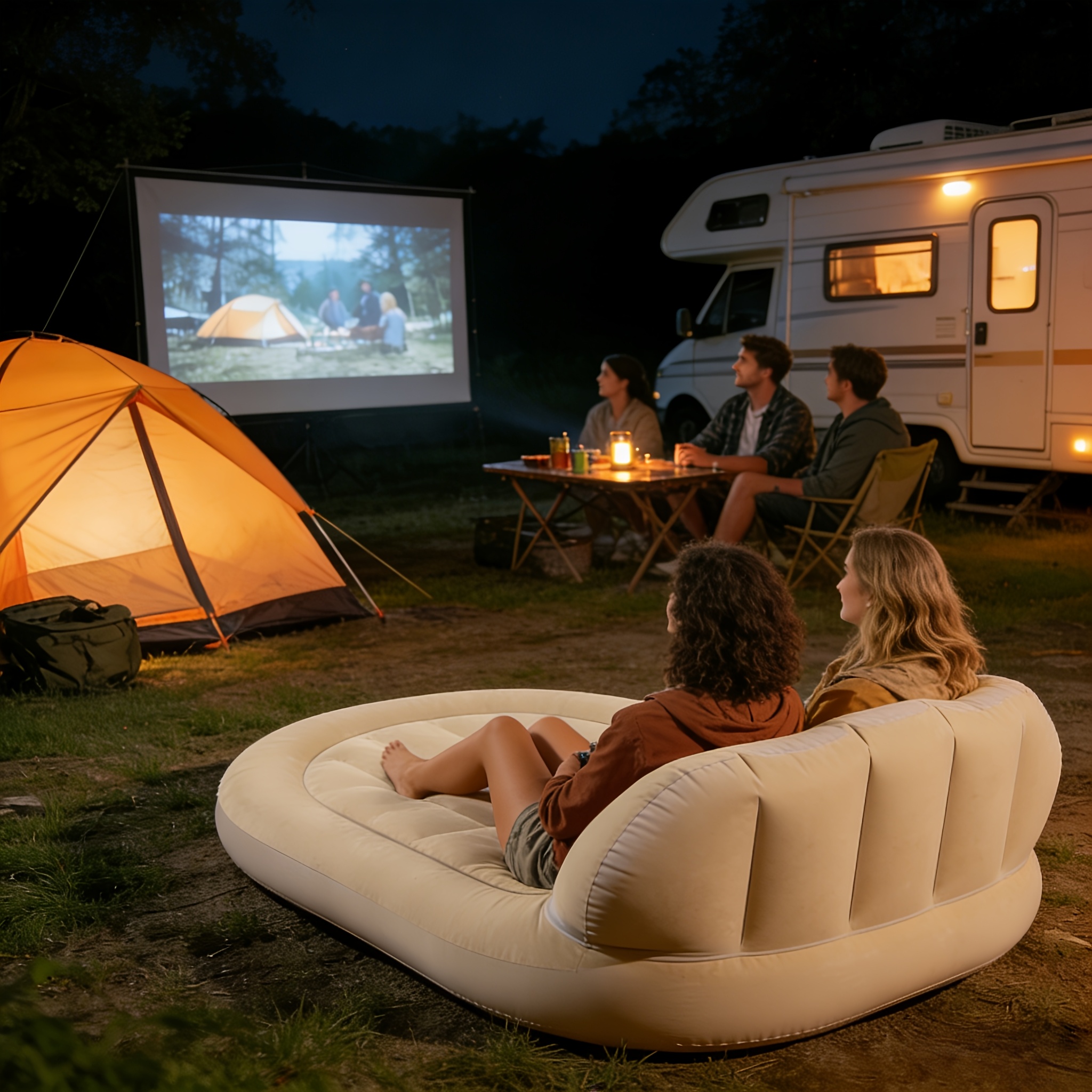Portable Air Mattress with Backrest,Foldable and Durable,Suitable for Indoor/Outdoor Use,Camping,Picnic,Weddings,Space-Saving Air Bed,The Best Choice for Lunch Break,Suitable for Multiple Scenarios